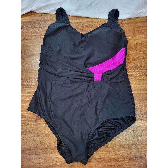22W Pink/Black Inches Away Bathing Swim Suit SWIMSUIT 1 Piece - Picture 1 of 6